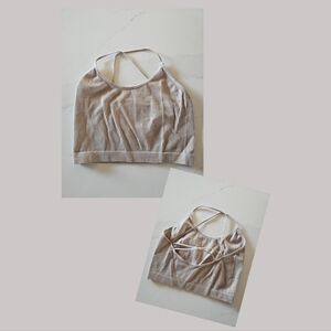 Athletic Crop Top W/ Criss-Cross Back.         Color: Nude